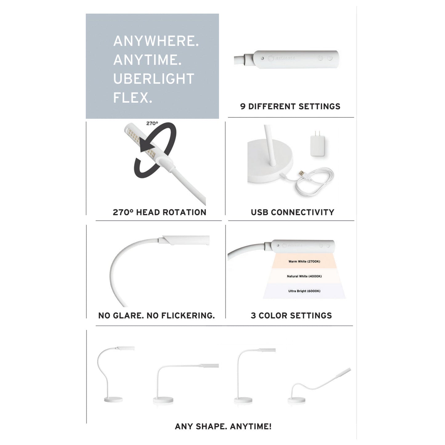 Reliable Corp.: UberLight Flex Turntable Lamp - Black / Tabletop Model