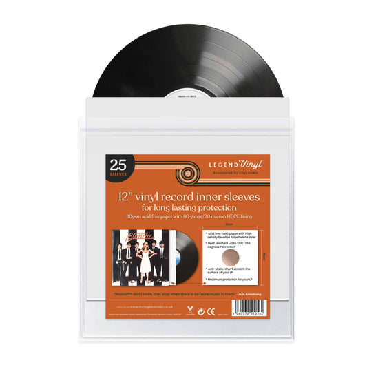 Legend Vinyl 12″ Paper Inner Record Sleeves with HDPE Bag lining – Pack of 25 Sleeves – White [Accessories]