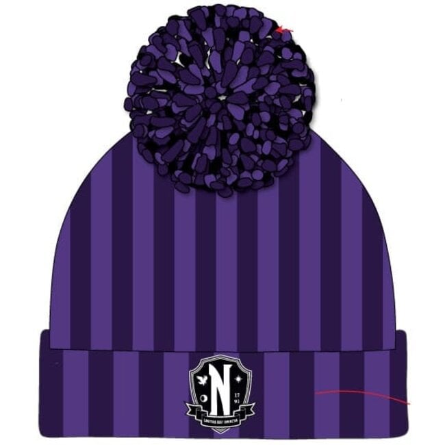 Wednesday Pom-Pom Beanie Nevermore Logo [Hat]