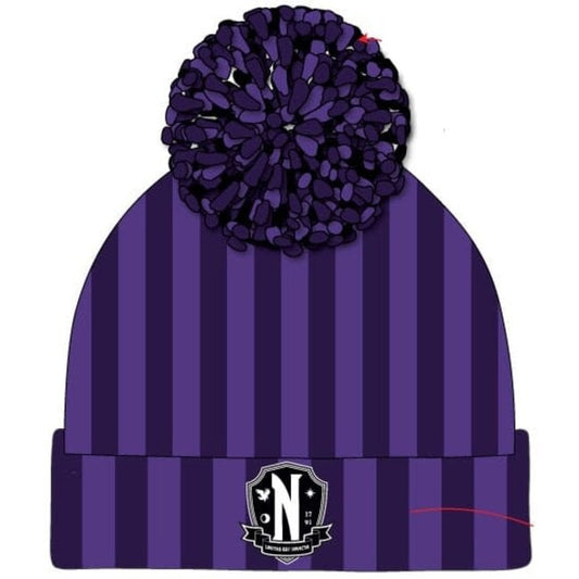 Wednesday Pom-Pom Beanie Nevermore Logo [Hat]